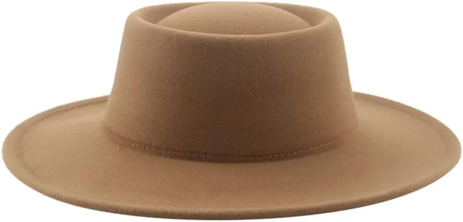 Vsadsau Women Men Fedoras Hats Solid Dome Round Top Wide Brim Hats Felted Jazz Fedoras