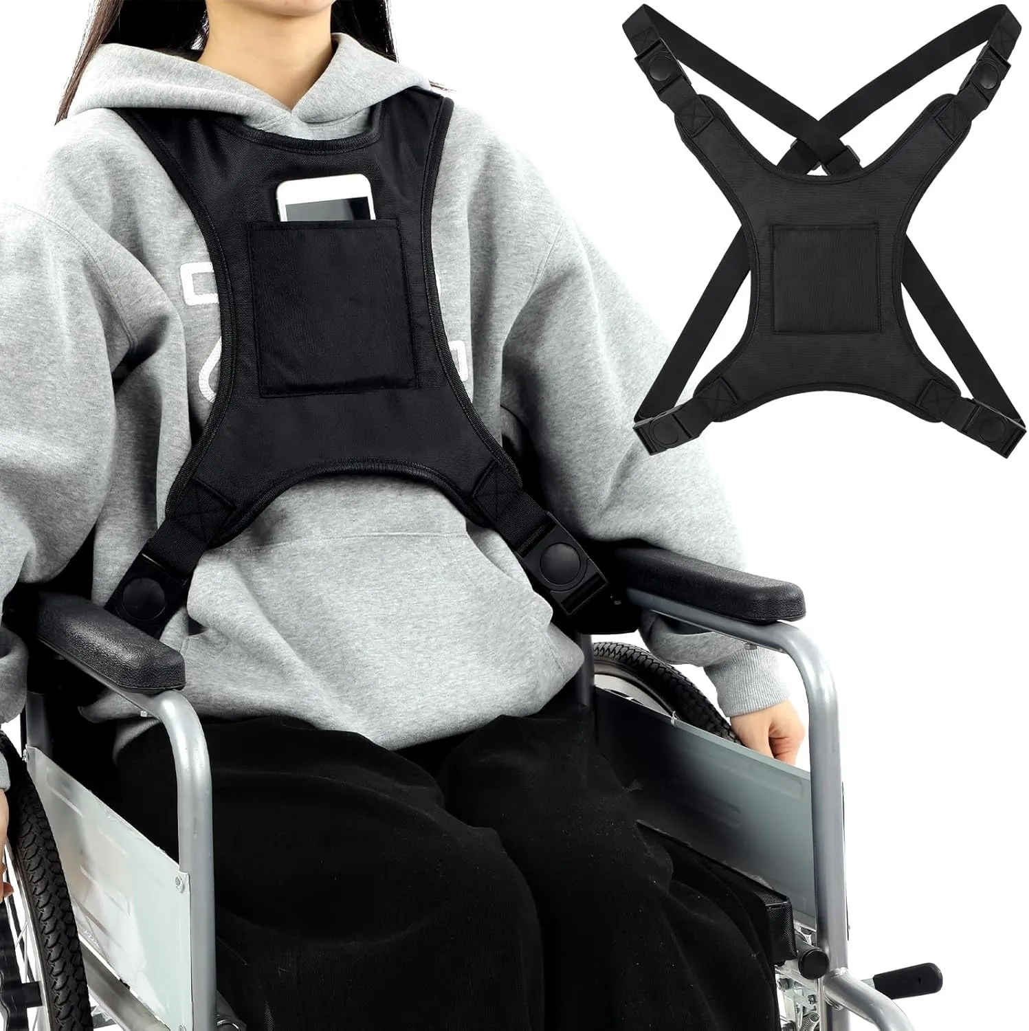 Wheelchair Seat Belt for Adults Wheelchair Chest Harness Safety Strap Seatbelt for Elderly and Disabled Torso Support Vest Restraint Adjustable Straps Prevent Sliding(Black)