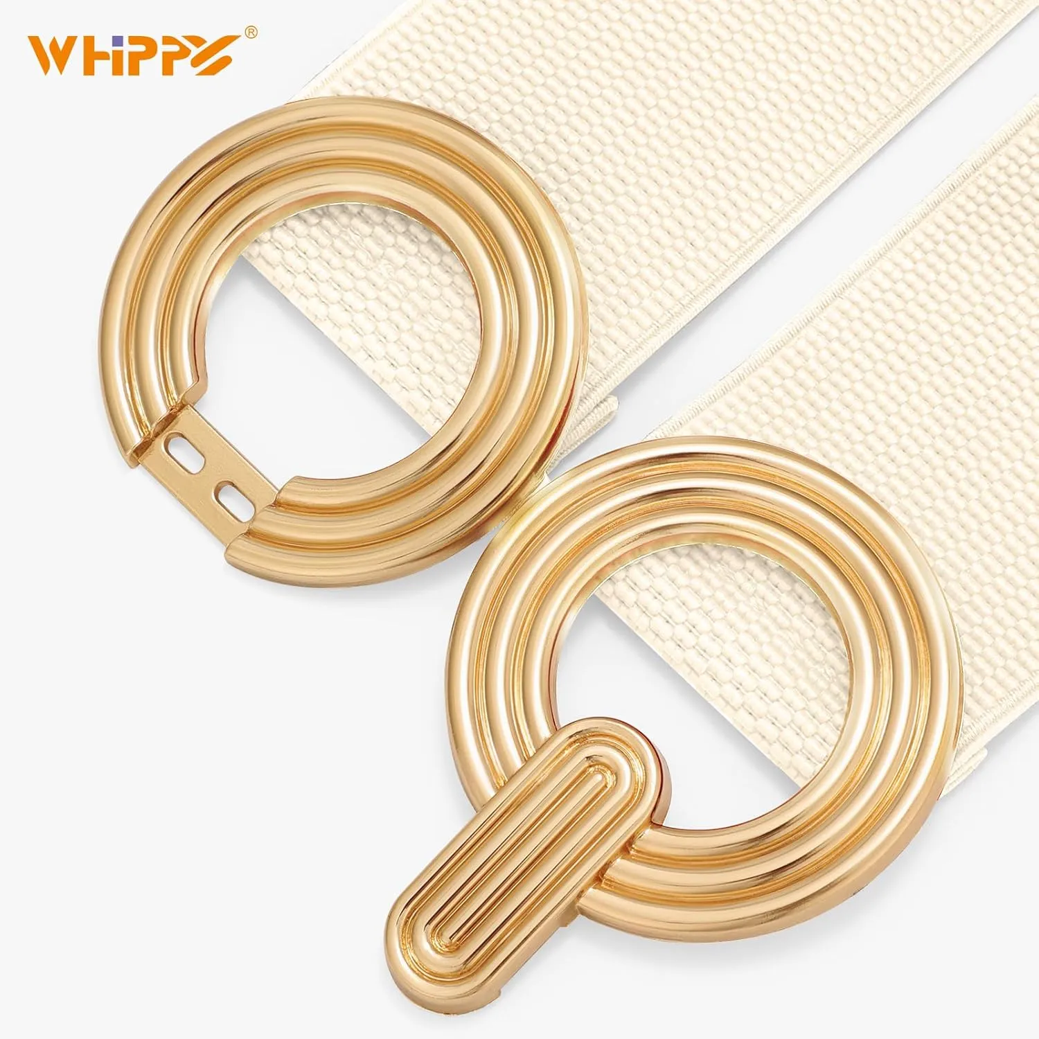 WHIPPY Women Wide Elastic Waist Belt Fashion Hollow Out Round Gold Buckle Stretchy Belt Waistband for Ladies