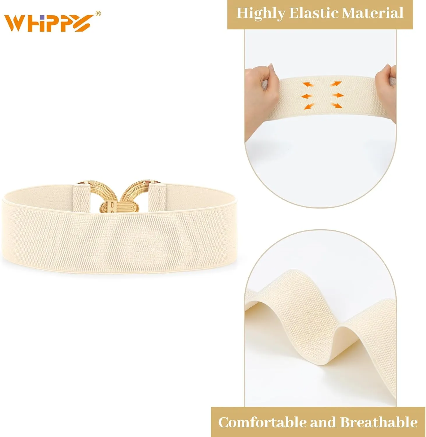 WHIPPY Women Wide Elastic Waist Belt Fashion Hollow Out Round Gold Buckle Stretchy Belt Waistband for Ladies