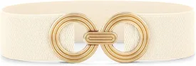 WHIPPY Women Wide Elastic Waist Belt Fashion Hollow Out Round Gold Buckle Stretchy Belt Waistband for Ladies