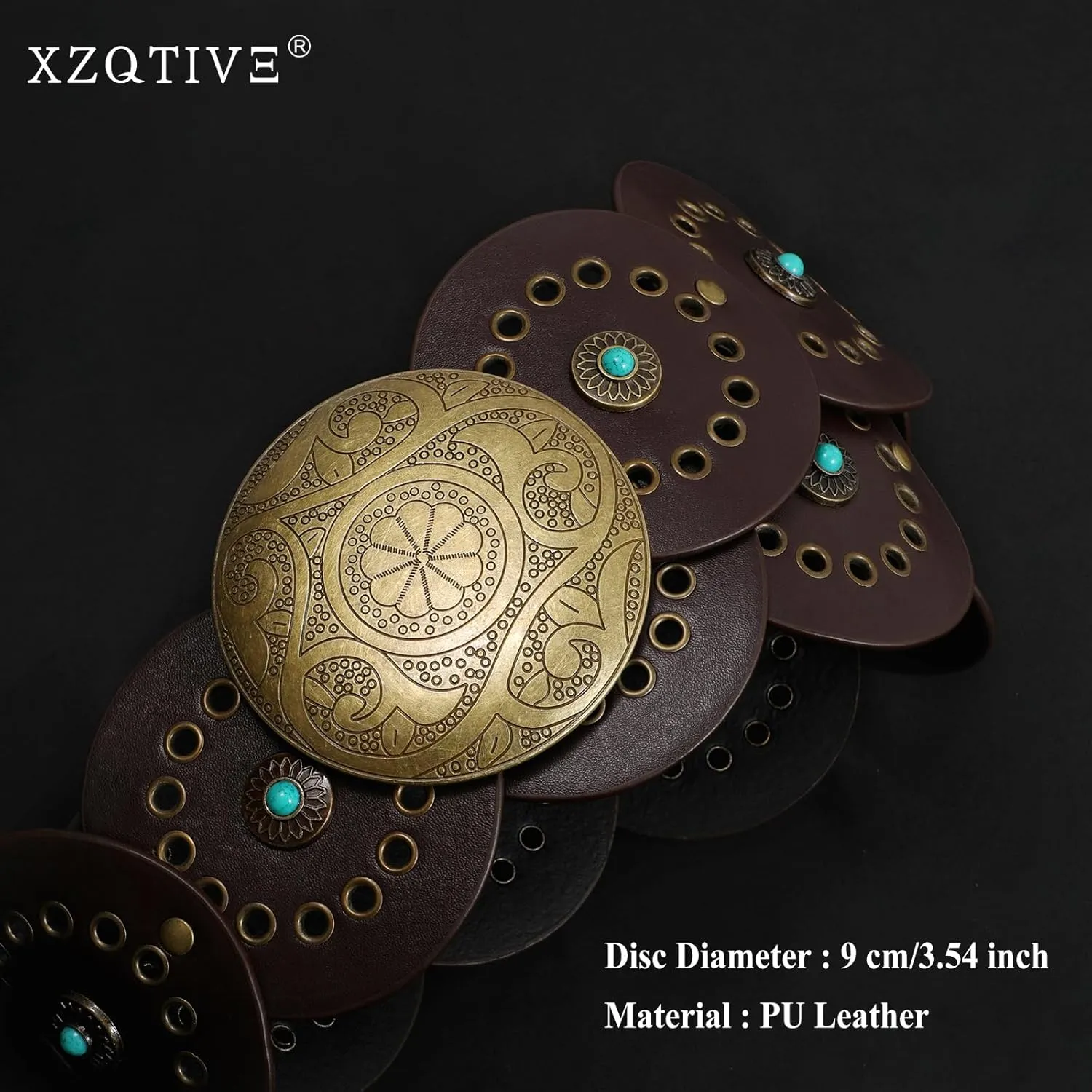 XZQTIVE Western PU Leather Belts for Woman Concho Cowgirl Cowboy Disc Belt for Ladies Wide Boho Country Waist Belts for Dress