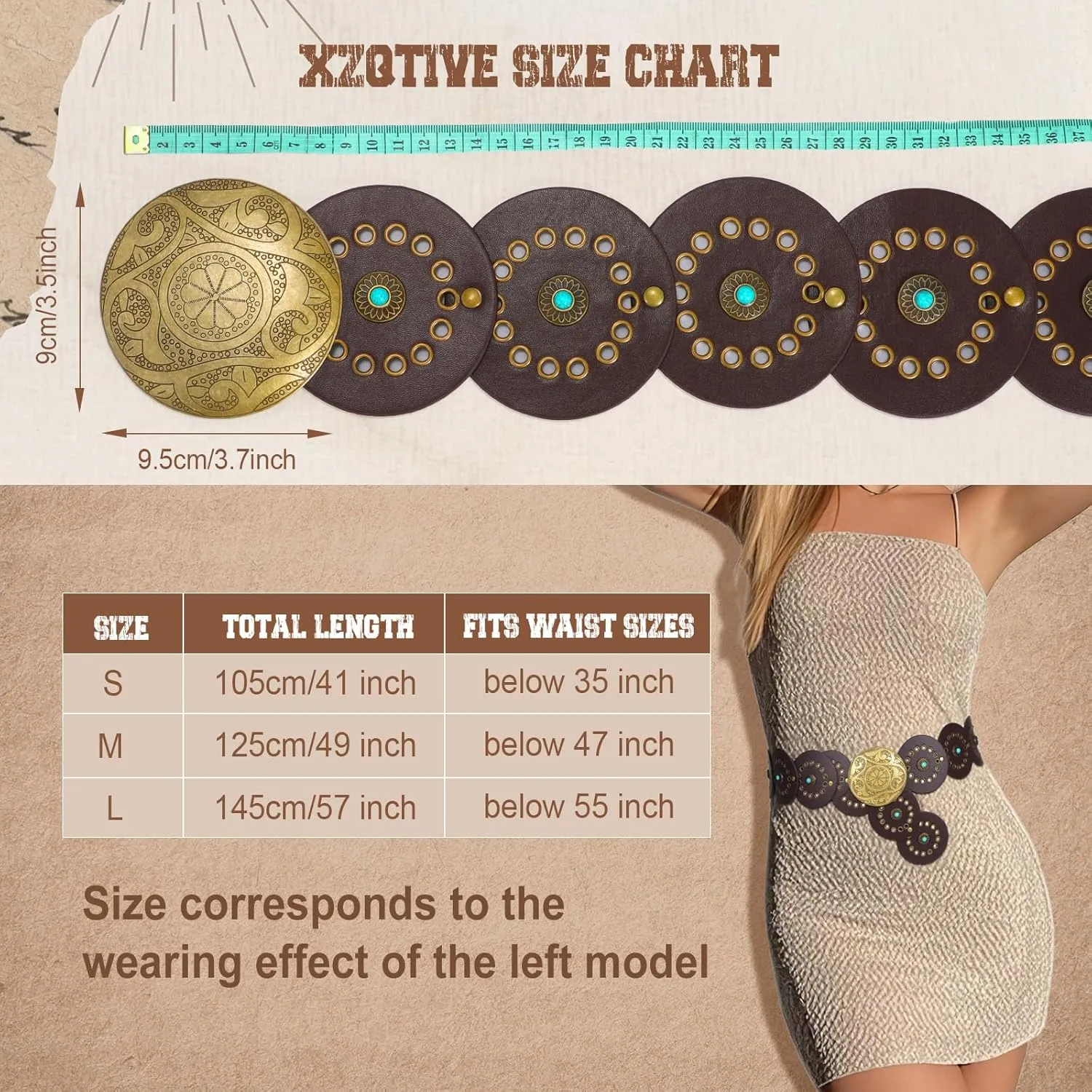 XZQTIVE Western PU Leather Belts for Woman Concho Cowgirl Cowboy Disc Belt for Ladies Wide Boho Country Waist Belts for Dress
