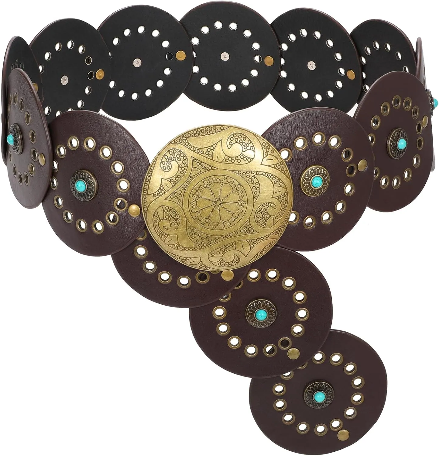 XZQTIVE Western PU Leather Belts for Woman Concho Cowgirl Cowboy Disc Belt for Ladies Wide Boho Country Waist Belts for Dress
