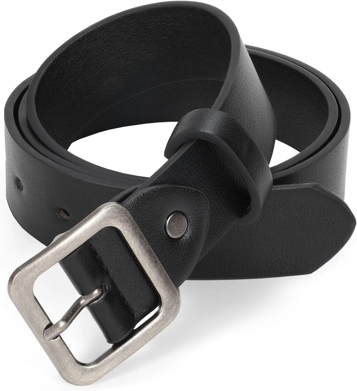 XZQTIVE Womens Leather Belts for Jeans Pants Dresses Fashion Ladies Black Belt with Square Buckle