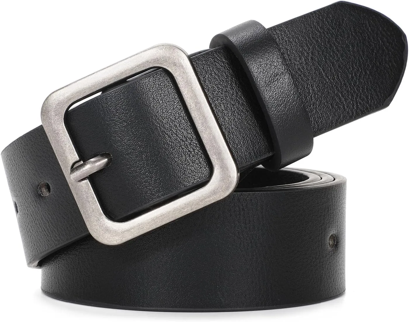 XZQTIVE Womens Leather Belts for Jeans Pants Dresses Fashion Ladies Black Belt with Square Buckle