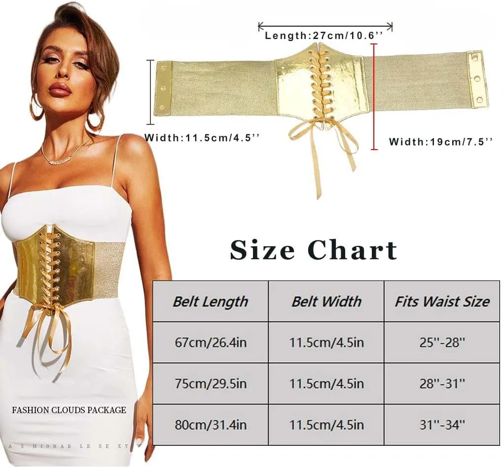Yalice Womens Wide Belt Gold Corset Belts Elastic Waist Belt for Dresses Renaissance Costume Cinch Belt for Lady