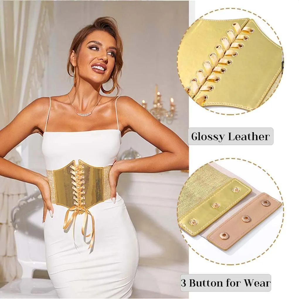 Yalice Womens Wide Belt Gold Corset Belts Elastic Waist Belt for Dresses Renaissance Costume Cinch Belt for Lady
