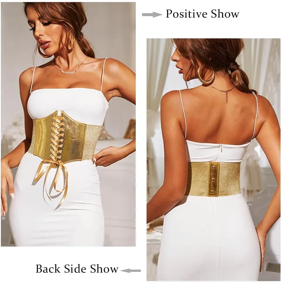 Yalice Womens Wide Belt Gold Corset Belts Elastic Waist Belt for Dresses Renaissance Costume Cinch Belt for Lady