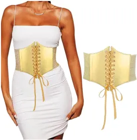 Yalice Womens Wide Belt Gold Corset Belts Elastic Waist Belt for Dresses Renaissance Costume Cinch Belt for Lady
